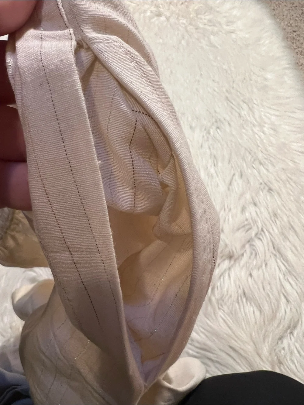 Women's Size 34 Pull On Pant Cream Metallic Silver Pinstripe Linen Semi-Sheer